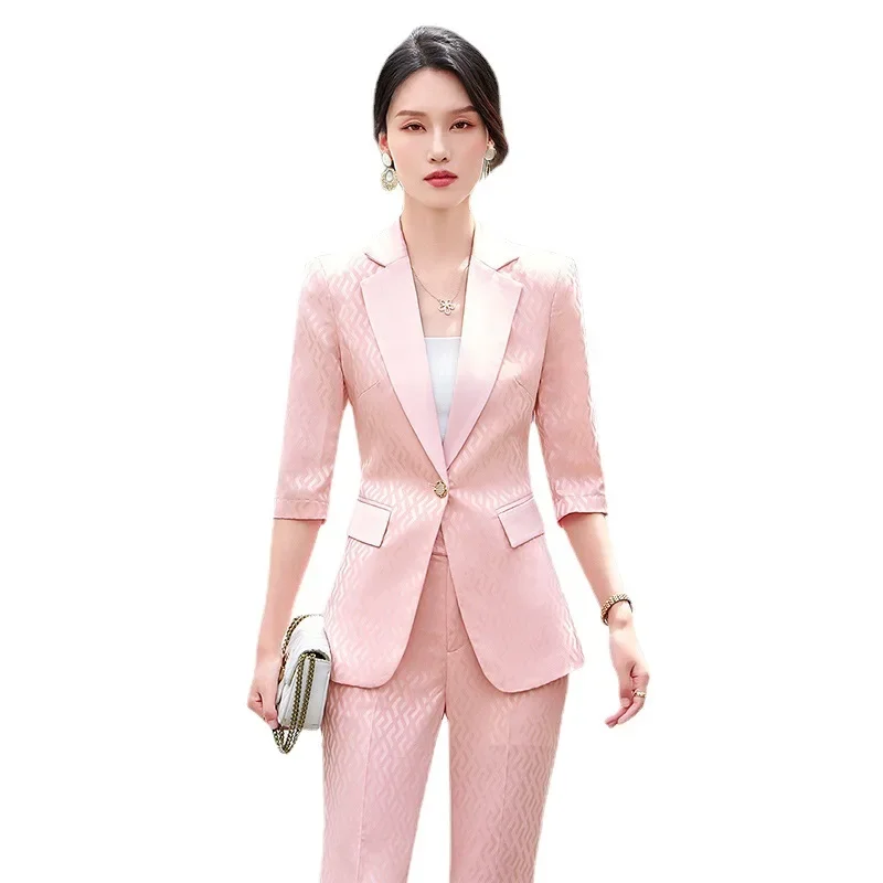 Pop Spring Summer Purple Pink Ladies Blazer Pant Suit Women Female Business Work Wear Solid Jacket And Trouser 2 Piece Set