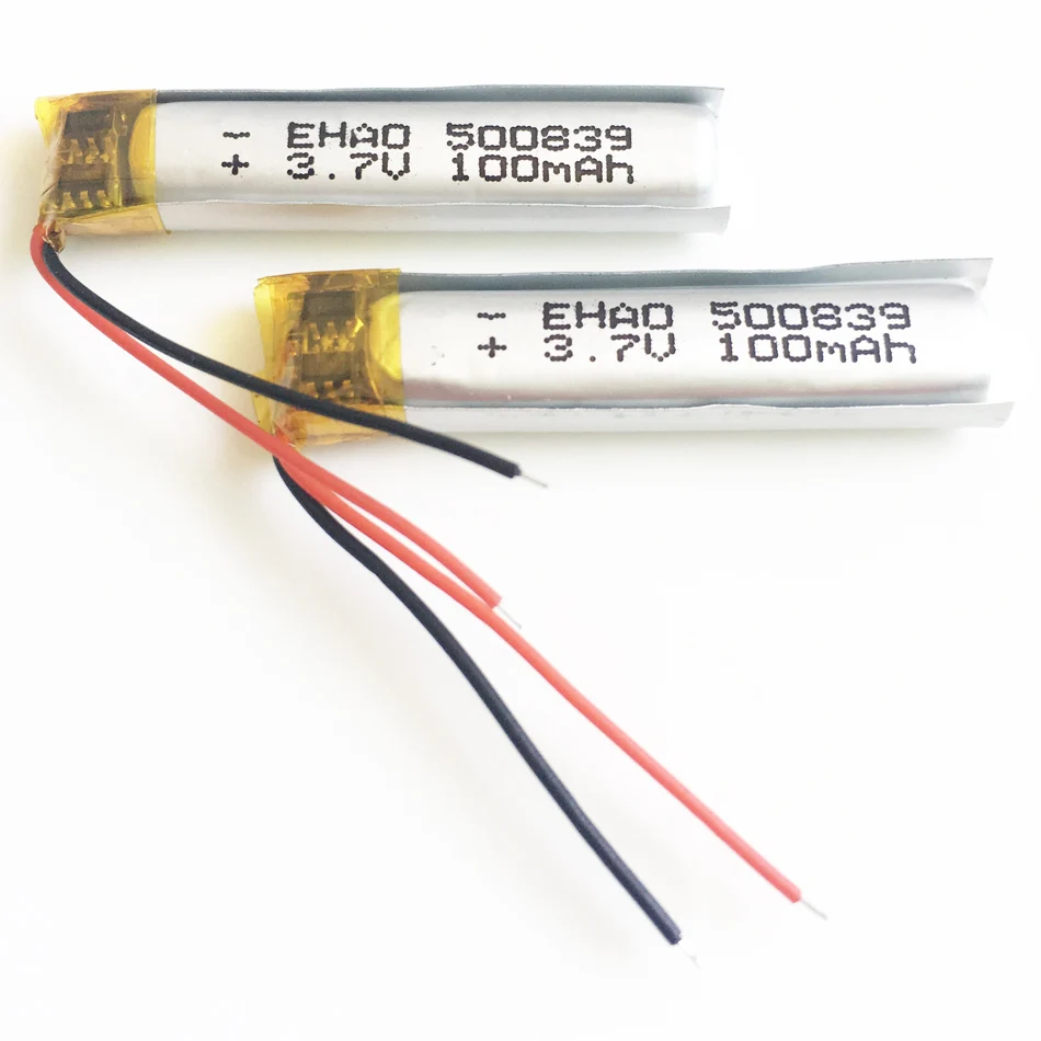 10 szt. Akumulator litowo-polimerowy LiPo 3,7 V 100 mAh 500839 Do zestawu słuchawkowego Bluetooth Mp3 PAD DVD E-book
