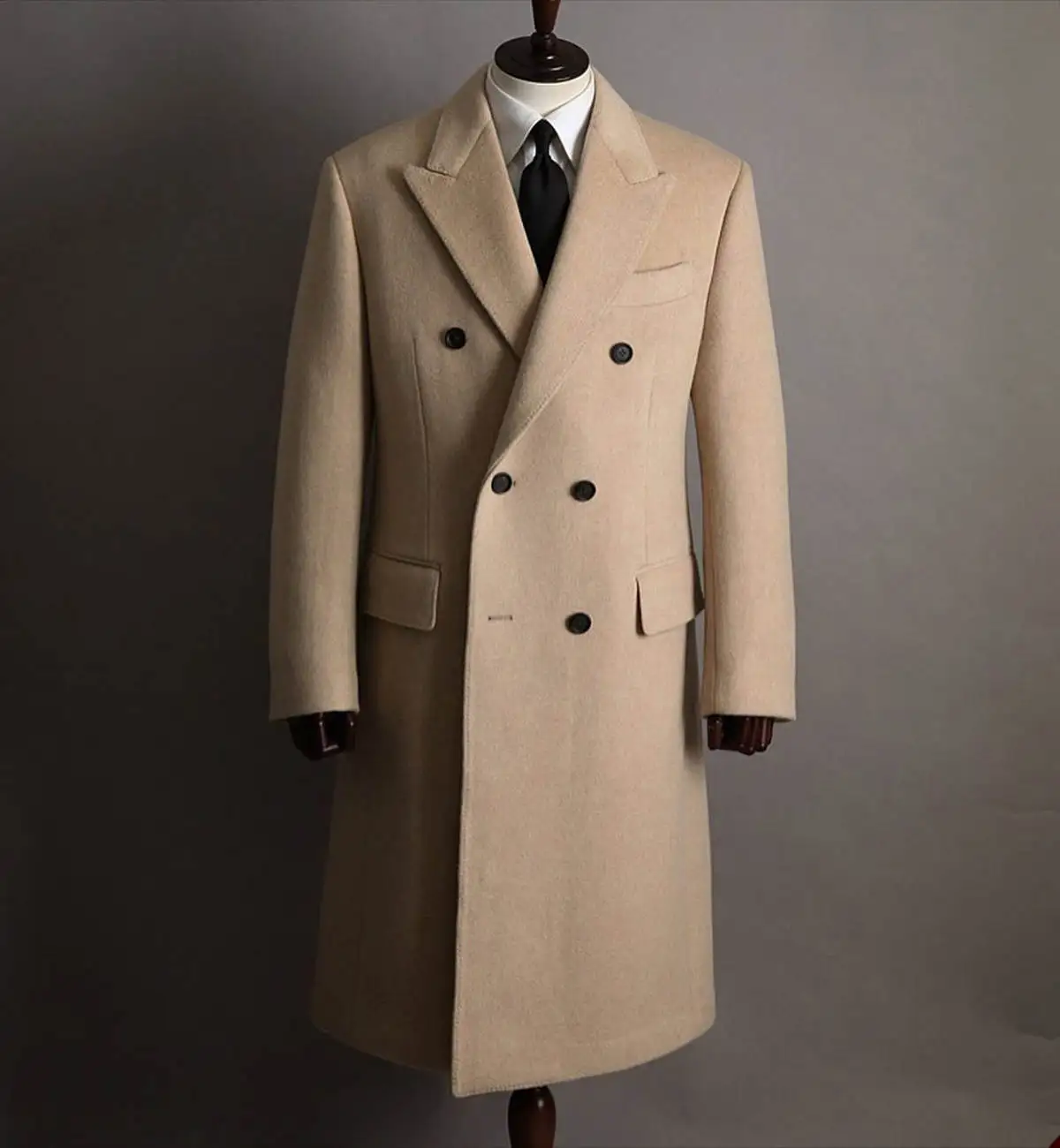 Classic England Woolen Overcoat Men's Thick Trench Coat Regular Fit Plus Size Double Breasted Casual Winter Formal Warm Jacket