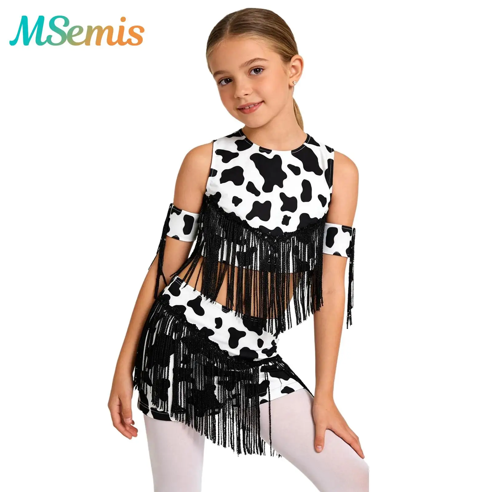 

Детский карнавальный костюм с кисточками в стиле вестерн для девочек-ковбочек, укороченный топ с одинаковыми шортами и рукавами, комплект Rave Party Clubwear