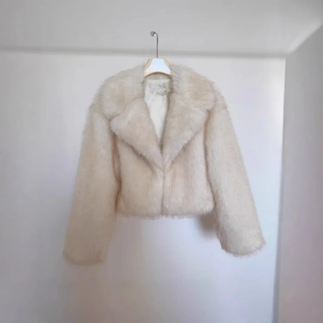 KIDCRKJ 女性の冬のミンクの毛皮のジャケットグラデーションふわふわ襟人工毛皮のコート女性のための防風ショート暖かい女性の毛皮のコート