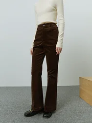 FSLE Office Lady pantaloni di velluto a coste per le donne autunno inverno 2022 nuovi pantaloni Casual Micro tromba pantaloni neri da donna a vita alta