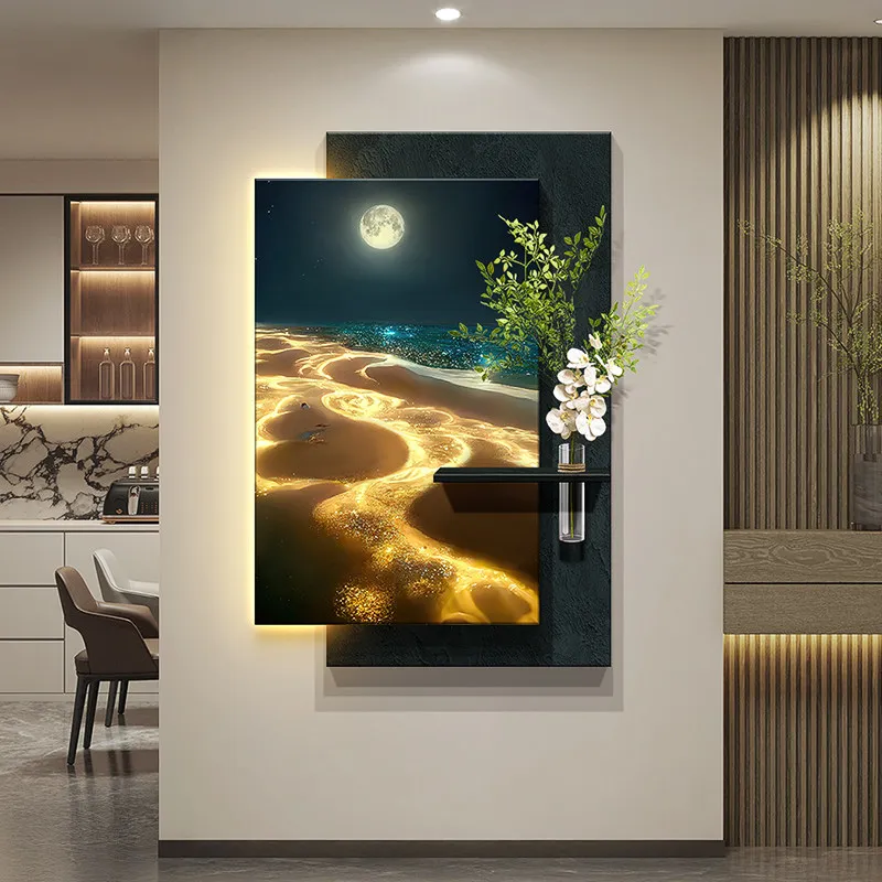 Ocean Beach Foyer Decoration Painting Led Light Strip Mural Corridor Hanging Mural Lamp Sandstone Decorative Lamp Painting