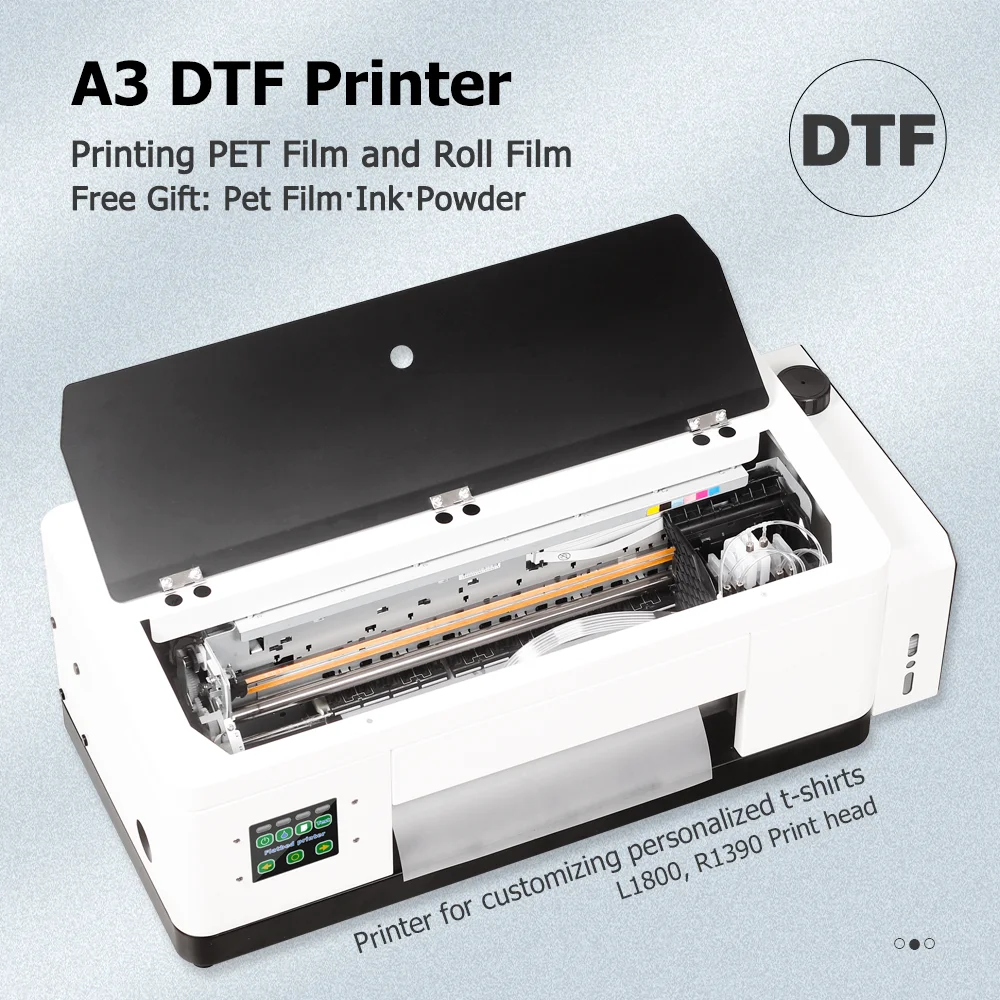 

A3 DTF Printer Making Machine for Personalized Custom T-Shirts Clothes L1800 R1390 DTF Roll PET Film Free Ink and Powder