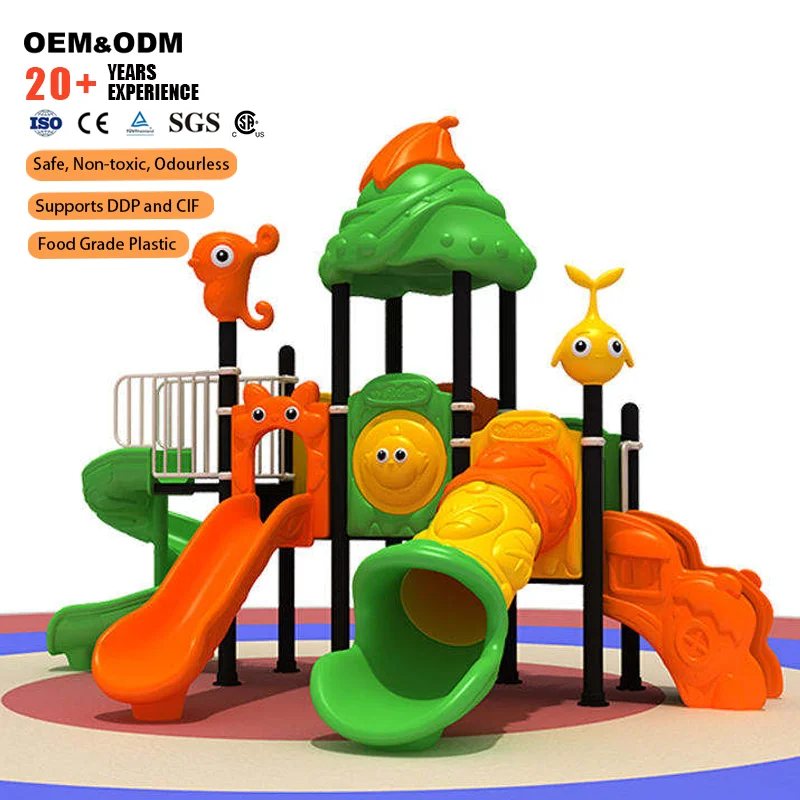Custom Wholesale High Quality Outdoor Playground Equipment Kids Multi Slide Ocean Animal Combo For School Nursery Community Use