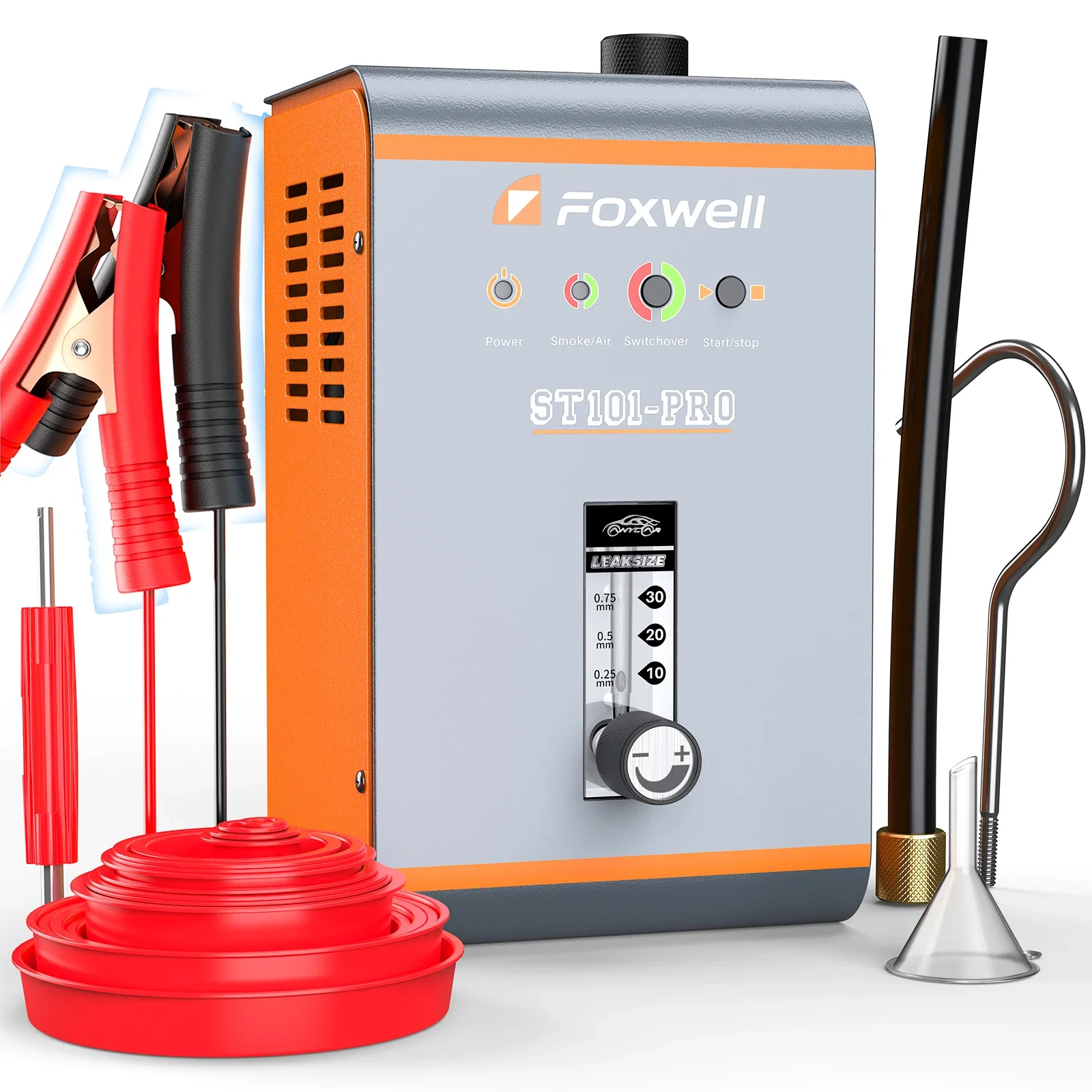 FOXWELL ST101 Pro Car EVAP Detector de fugas de máquina de humo con bomba de aire incorporada y medidor de flores, vacío de motor automático profesional