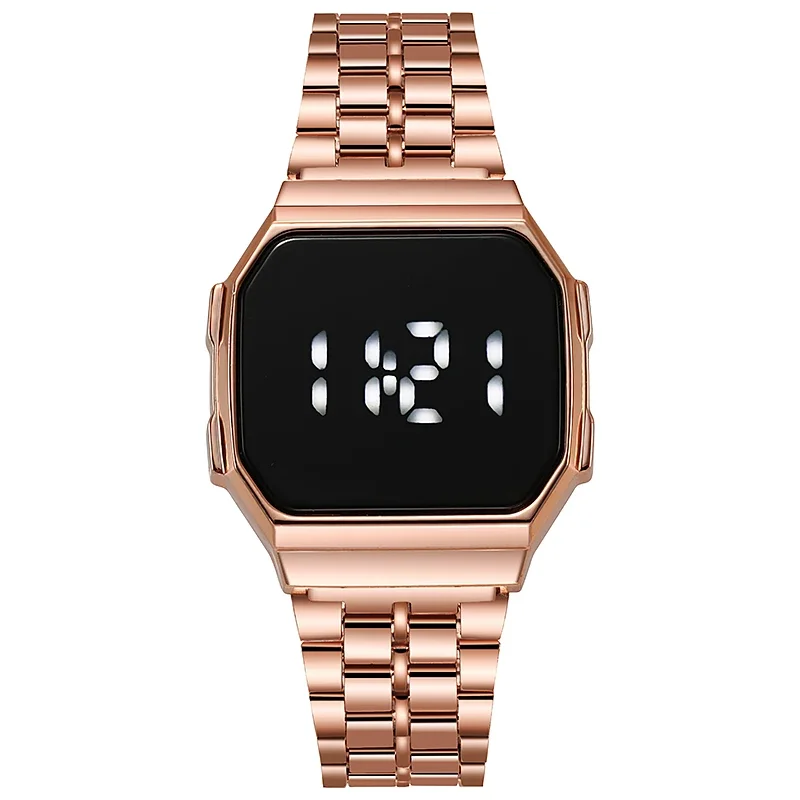 New Digital Display LED Touch Watch Electronic for Women Rose Gold Silver Men Retro Style Clock