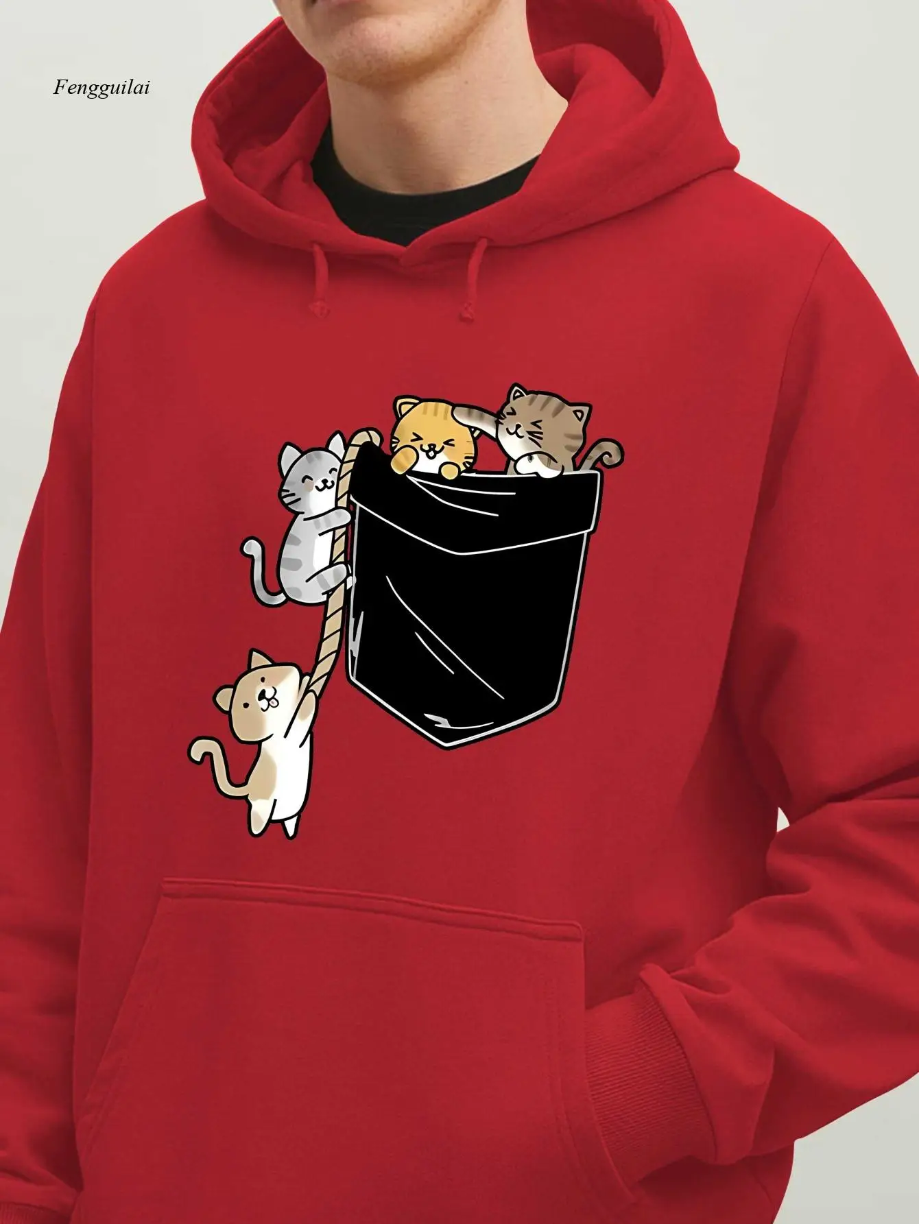 

Толстовка с капюшоном и карманом с милым котом — уютное зимнее тепло и кошачий дизайн, пуловер свободного кроя с капюшоном