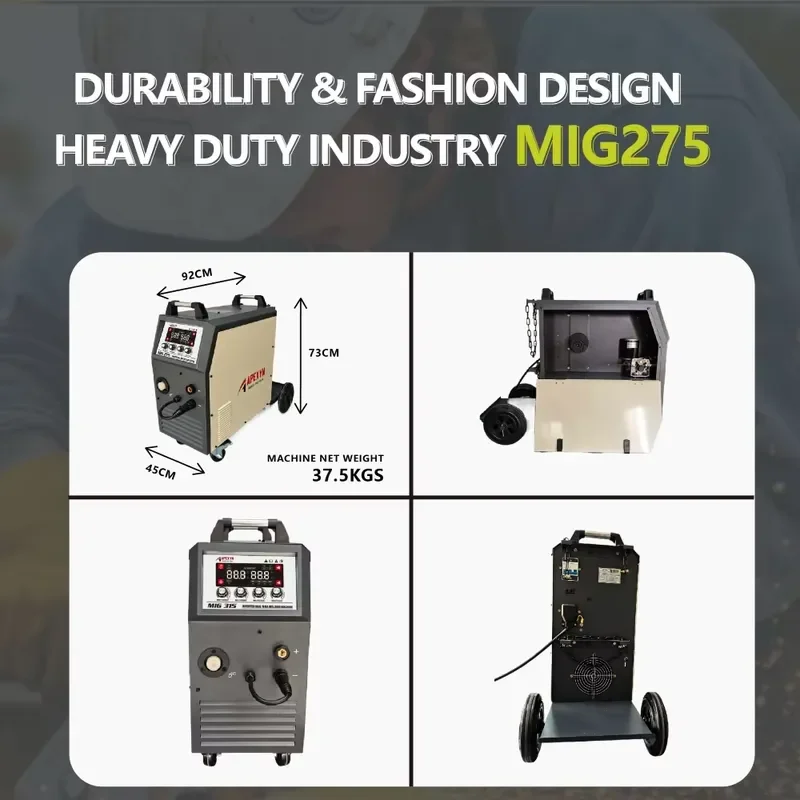 APEXYN MIG275 15kg Spool Capacity Gasless Single Phase Industrial Mobile 3 in 1 Mig Mma Welder for Metal