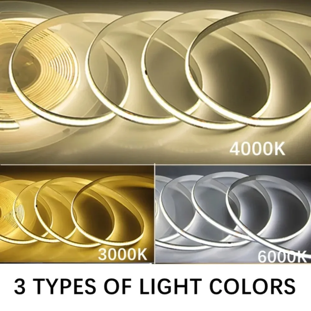 5M 10M 20M FOB COB LED Strip Lights High Density Flexible Diode Tape Light 3000K 4000K 6000K DC12V 24V with power supply
