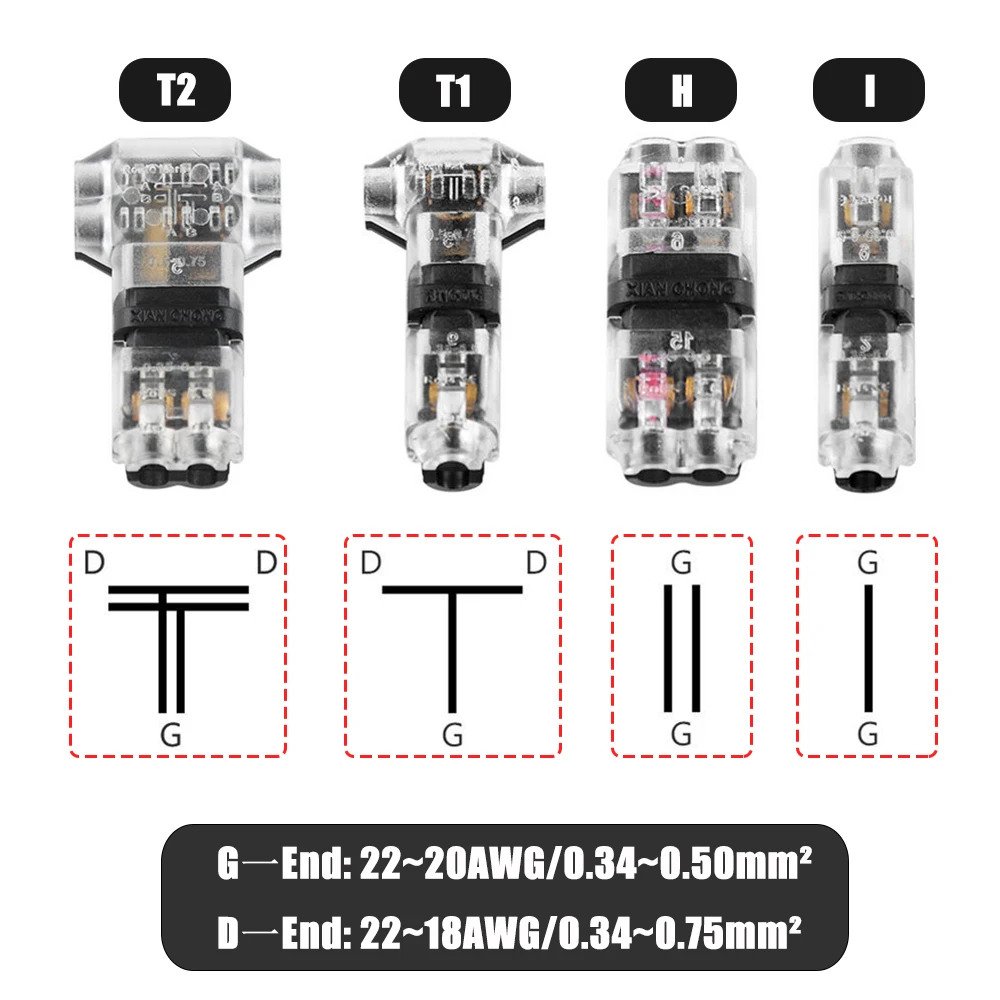 10 Chiếc 2pin Cắm Dây Kết Nối Nhanh Chóng Chia Cáp Điện Lọn Uốn Thiết Bị Đầu Cuối Cho Dây Điện Dây 8-22AWG Đèn LED Xe Hơi Ô Tô Kết Nối