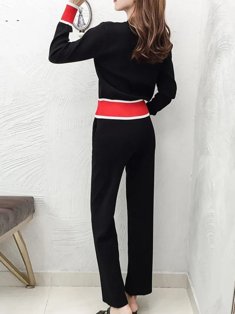 2022 Spring Autumn Knitted Tracksuit Women 2 Piece Set Cardigan Sweater + Wide Leg Pants Suit Sport Two Piece Outfits