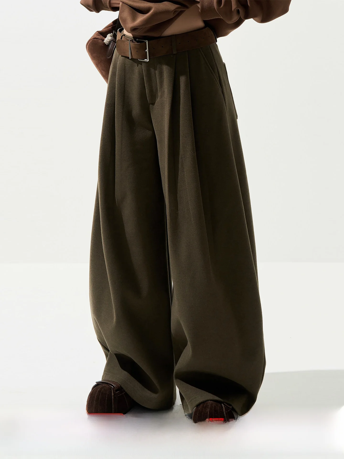 

Женские повседневные брюки Wu Tong Tong с высокой талией и широкими штанинами, на флисовой подкладке, утепленные, свободного кроя, осенне-зимние, в корейском стиле, длинные