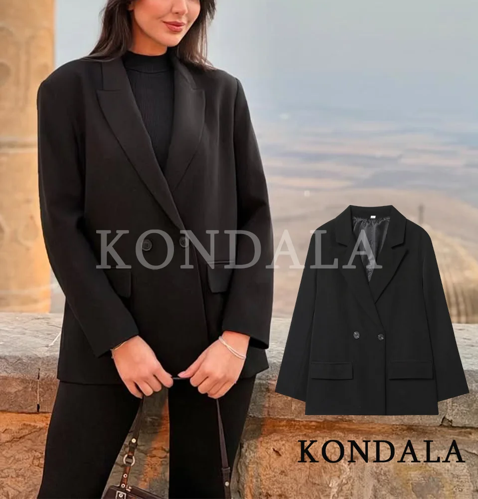 KONDALA Elegante Pendelen Double-Breasted Blazer Vrouwen Vintage Bruine Knoppen Blazer 2026 Lente Zomer Trendy Kantoor Dame Blazer