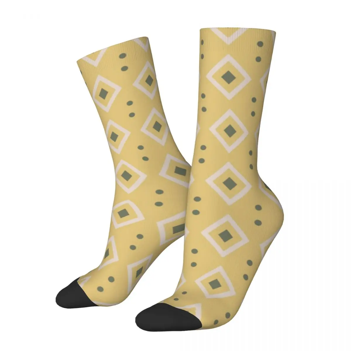 Hip Hop Vintage Yellow Aztec Diamond Crazy Men's Compression Socks Unisex Bohemian Totem Street Style Pattern Printed Crew Sock