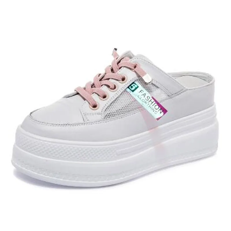 

Дизайнерская женская летняя новая обувь из натуральной кожи, кроссовки на танкетке на платформе 8 см, пляжные сандалии, шлепанцы, тапочки, обувь с воздушной сеткой