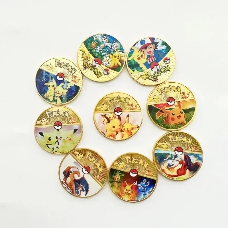 New Exquisite Pokemon Coin Collection Kawaii Pikachu Mewtwo Eevee Patterns Gold Plated Color 27 Patterns Anime Pokemont Gifts