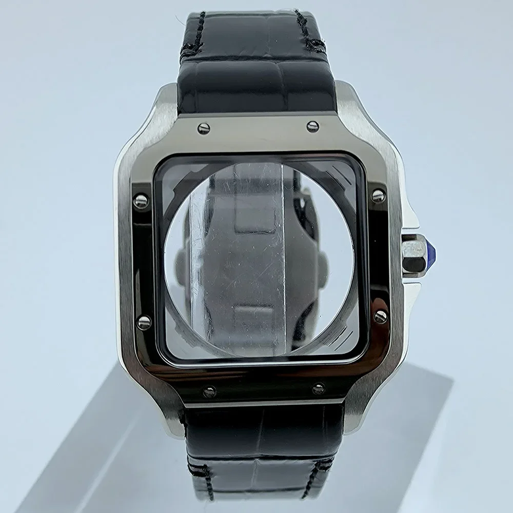 NH35 Watch Case 38mm Square Roma 27mm Dial Folding Buckle Square Stainless Steel Case Leather strap fit for NH35 NH36 Movement