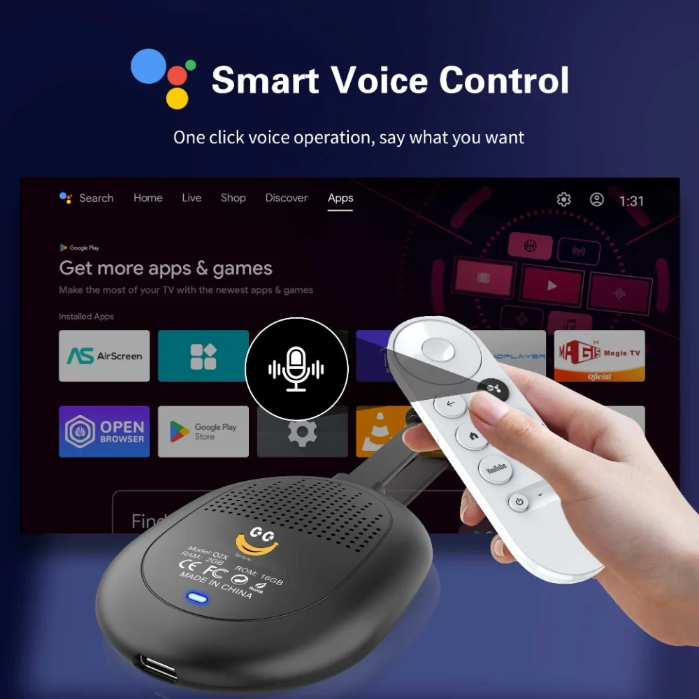 Q2X TV Stick Smart Box Android 14.0 2.4g 5g H313 Quadcore A53 4K بلوتوث 2G 8G يدعم Google Youtube Media Player IP TV