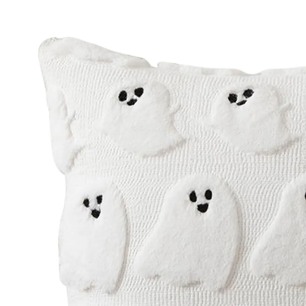 Halloween Ghost Throw Pillow Cover 45cmX45cm Ghost Pumpkin Pillowcase Plush Faux Fur Decoration Cushion Covers for Couch Sofa