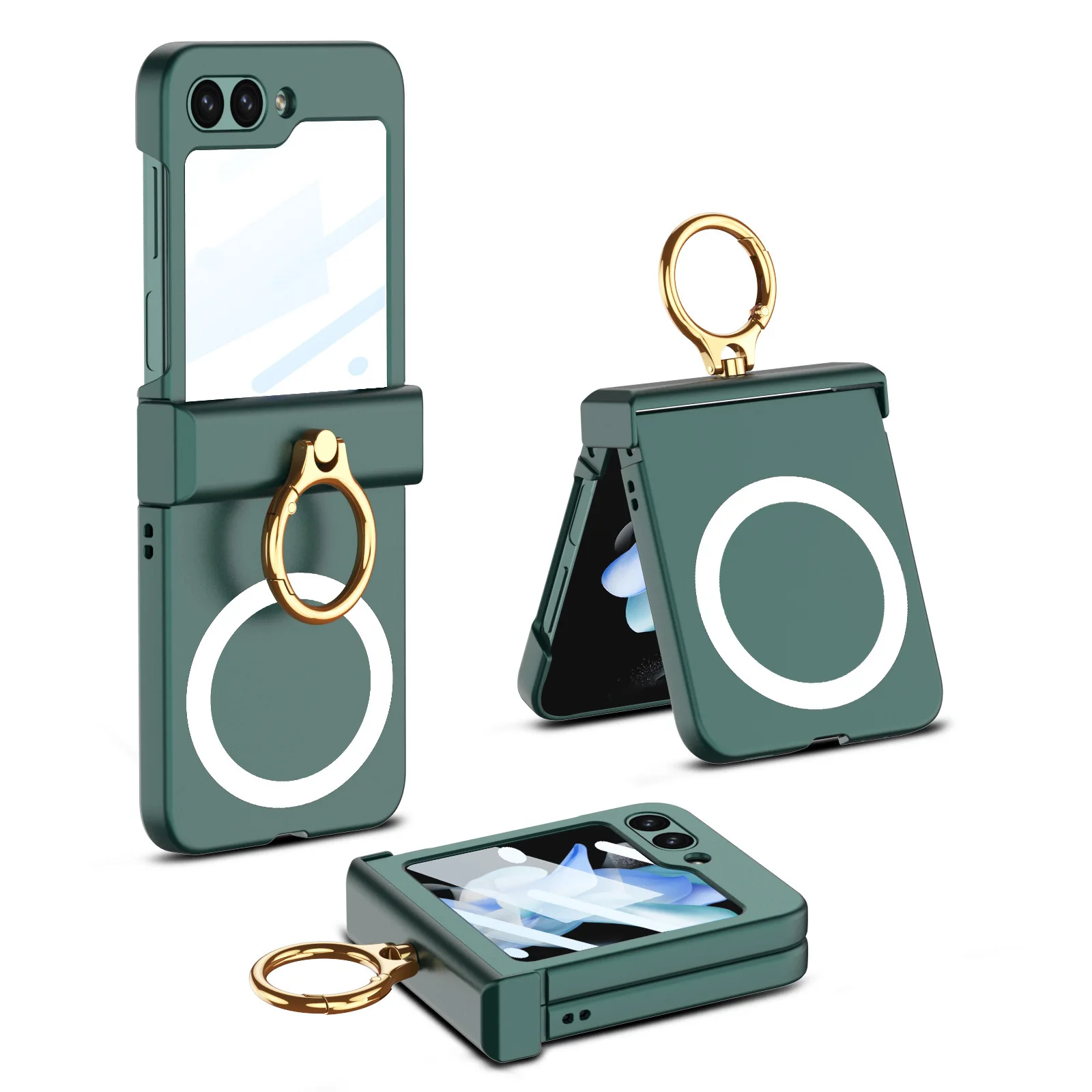 Fashion Flip5 5G Case with Ring Magnetic Hinge for Samsung Galaxy Z Flip 5 PC Cover