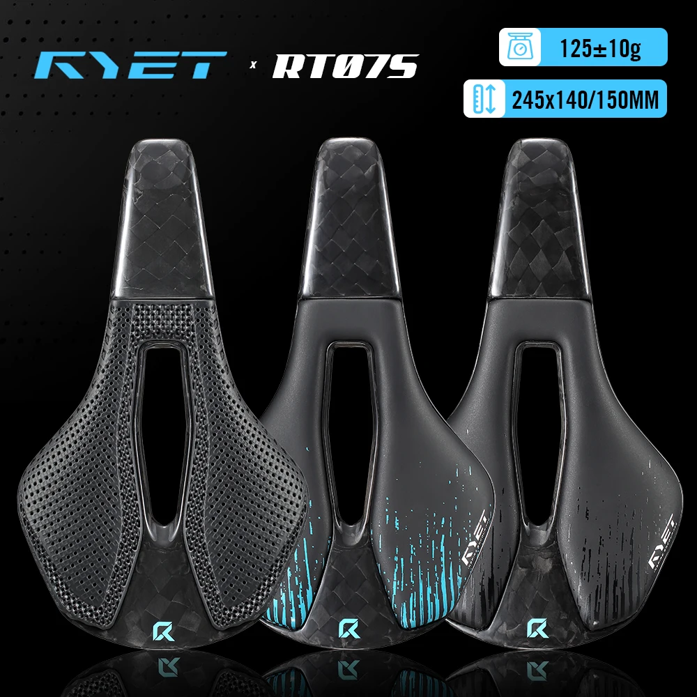 

RYET 3D Printed Carbon Racing Saddle 245x140/150mm EVA Padding 7x9mm Oval Rail MTB Gravel Road Bike Saddle For XC Enduro