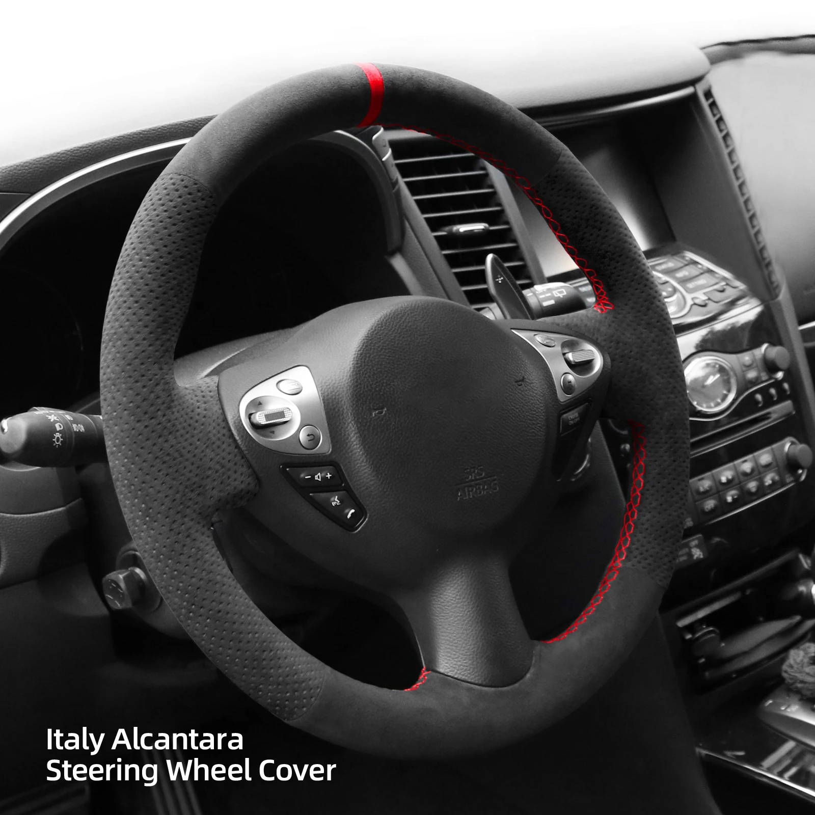 Alfanxi Hand Stitch Alcantara Steering Wheel Cover Compatible with Infiniti FX35 FX37 FX50 2009-2013 QX70 2014-2018