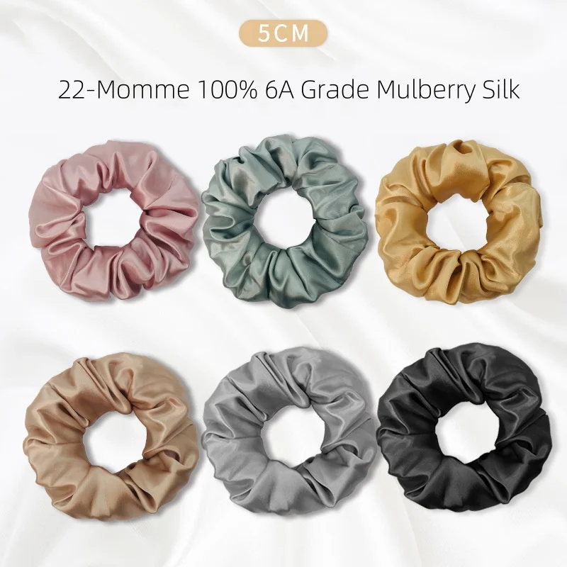 22 Momme 6A Ture bayas de seda 100% pura seda de morera Natural Scrunchies bandas de goma lazos para el cabello accesorios para el cabello - Oversize - 5cm