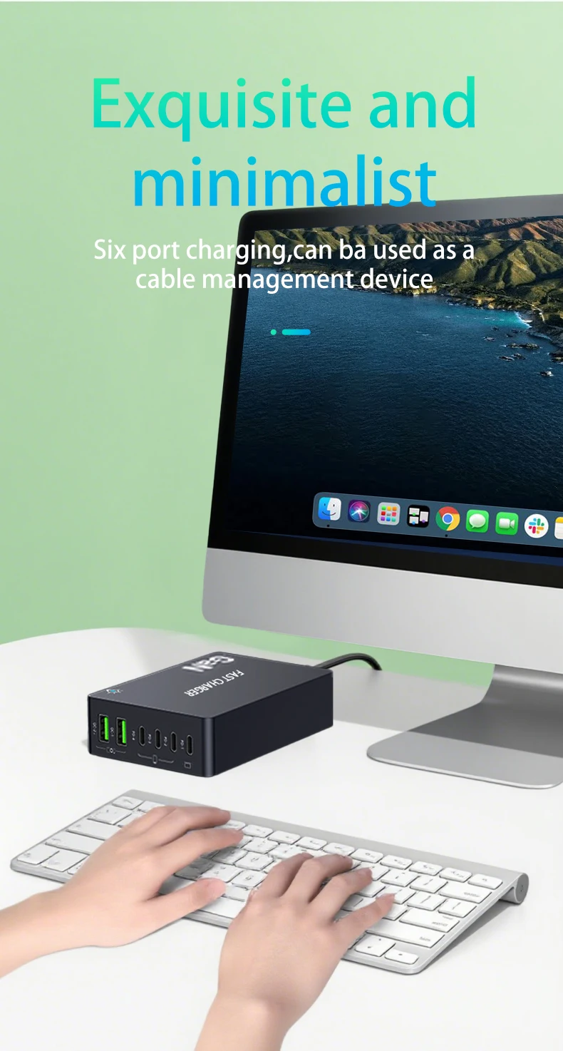 1100 W GaN 6-Ports USB C Ladegerät 100 W PPS Schnellladestation für Samsung iPhone Laptop Tablet MacBook Typ C PD Schreibtischladegeräte – Detail 7