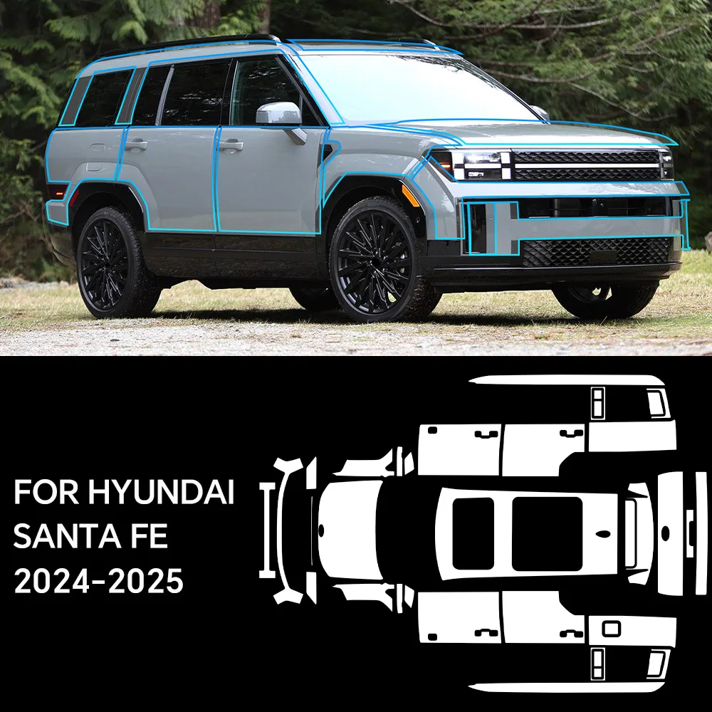

Прозрачная защитная виниловая пленка для Hyundai Santa Fe 2024-2025: предварительно вырезанная, полная защита кузова от царапин и УФ-излучения, невидимая пленка-обертка