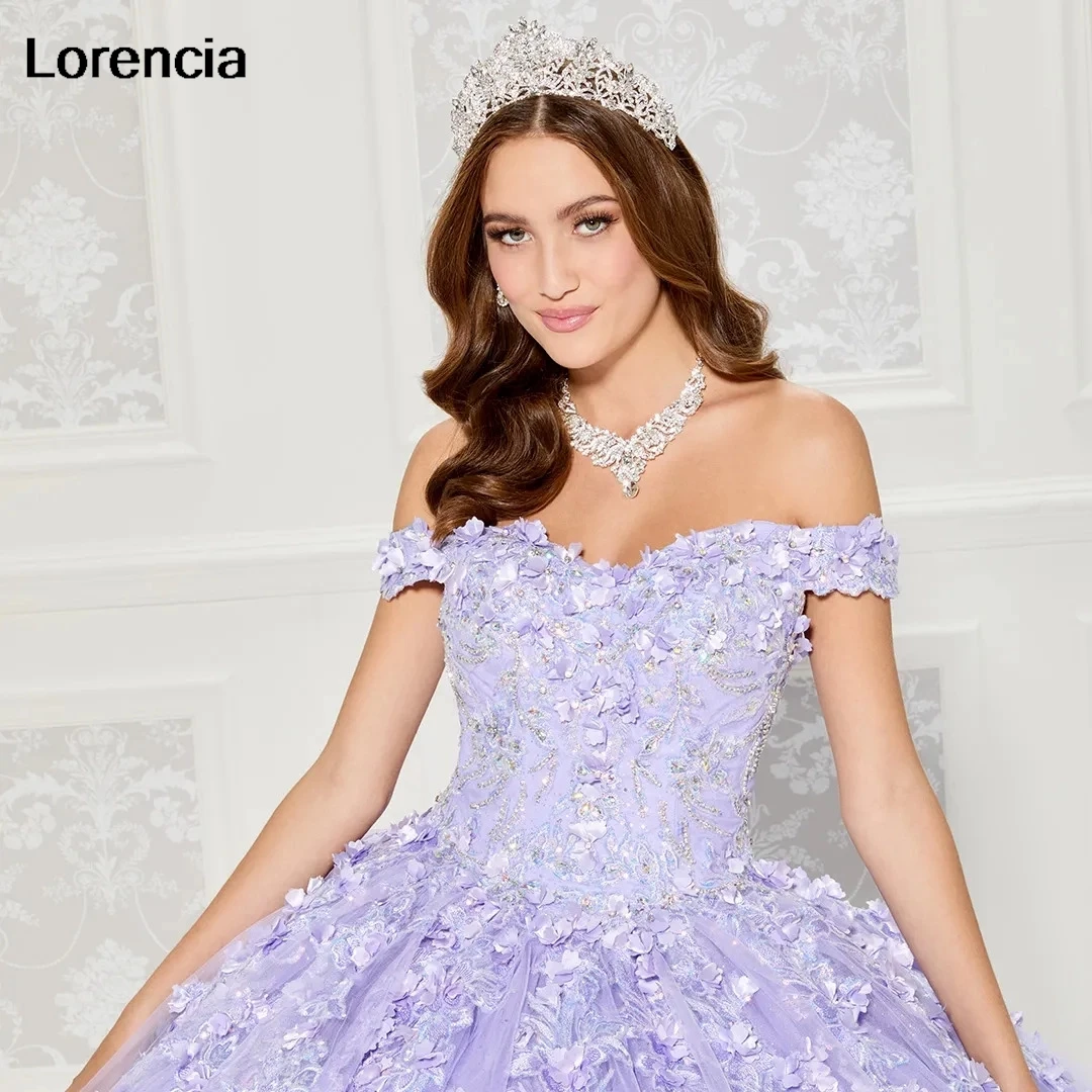 فستان Lorencia Lilac quenceanera ، ثوب الكرة ، دانتيل زهري ، مطرز بالخرز مع الرأس ، مشد ، حلو 16 ، 15 سنة ،!