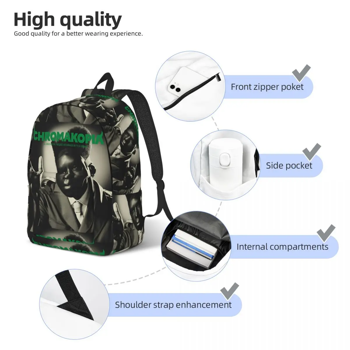 Tylers The Creator Chromakopia Tour 2024 Cool Backpack Sports Student Hiking Travel Rapper Daypack  Laptop Computer Shoulder Bag