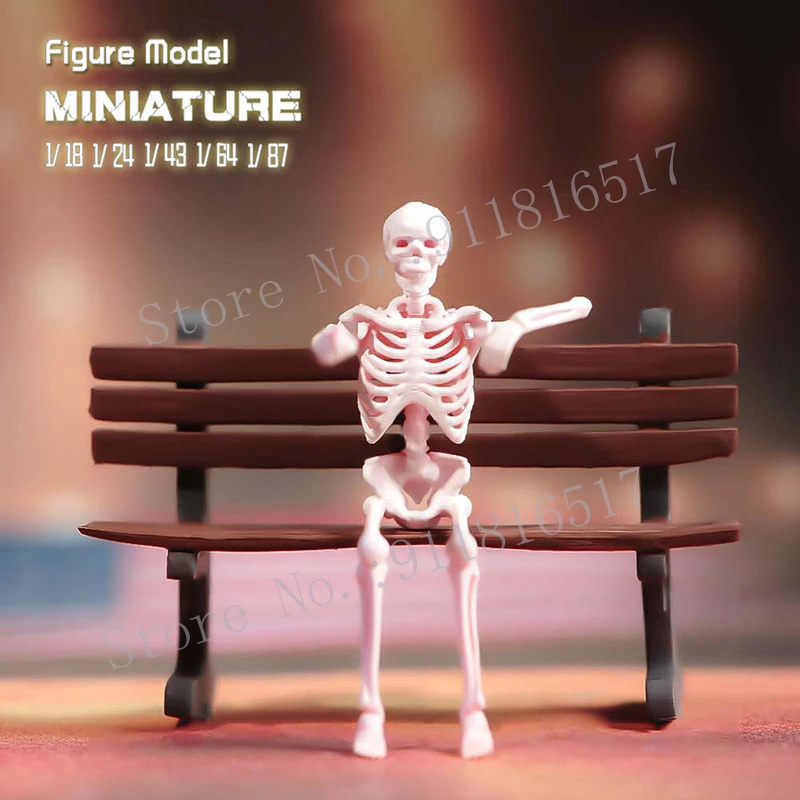 Mini 1/87 1/64 1/43 1/24 1/18 Skeleton Smoking Dancing Playing Guitar Skull Man Figure Street Scene Sand Table Photography Model