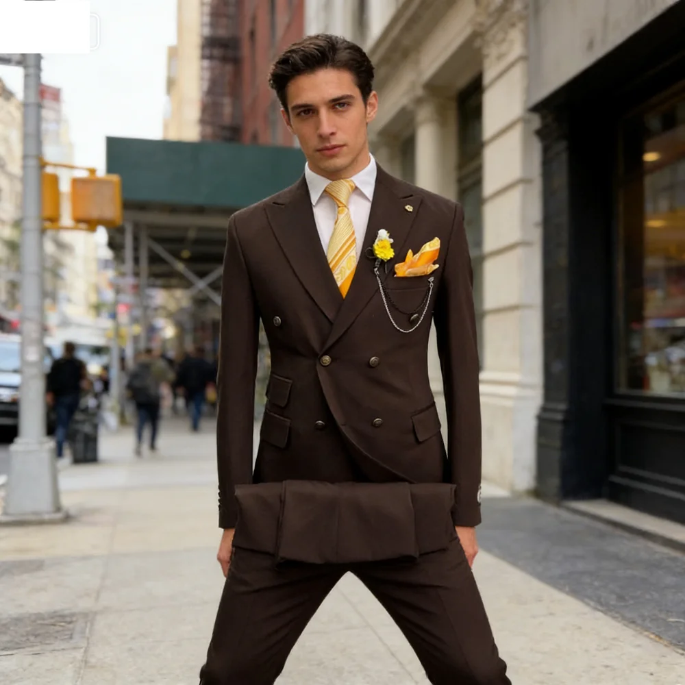 

Customizable Double-breasted Formal Men's Suit with Pointed Lapel Slim Fit Wedding Blazer Smoking Jacket for Special Occasions