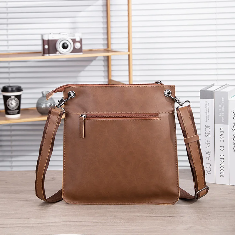 Men's Crossbody Bags Leather Messenger Shoulder Bag Side Sling Bag for Men Travel Work Business with Cell Phone Cigarette Pocket