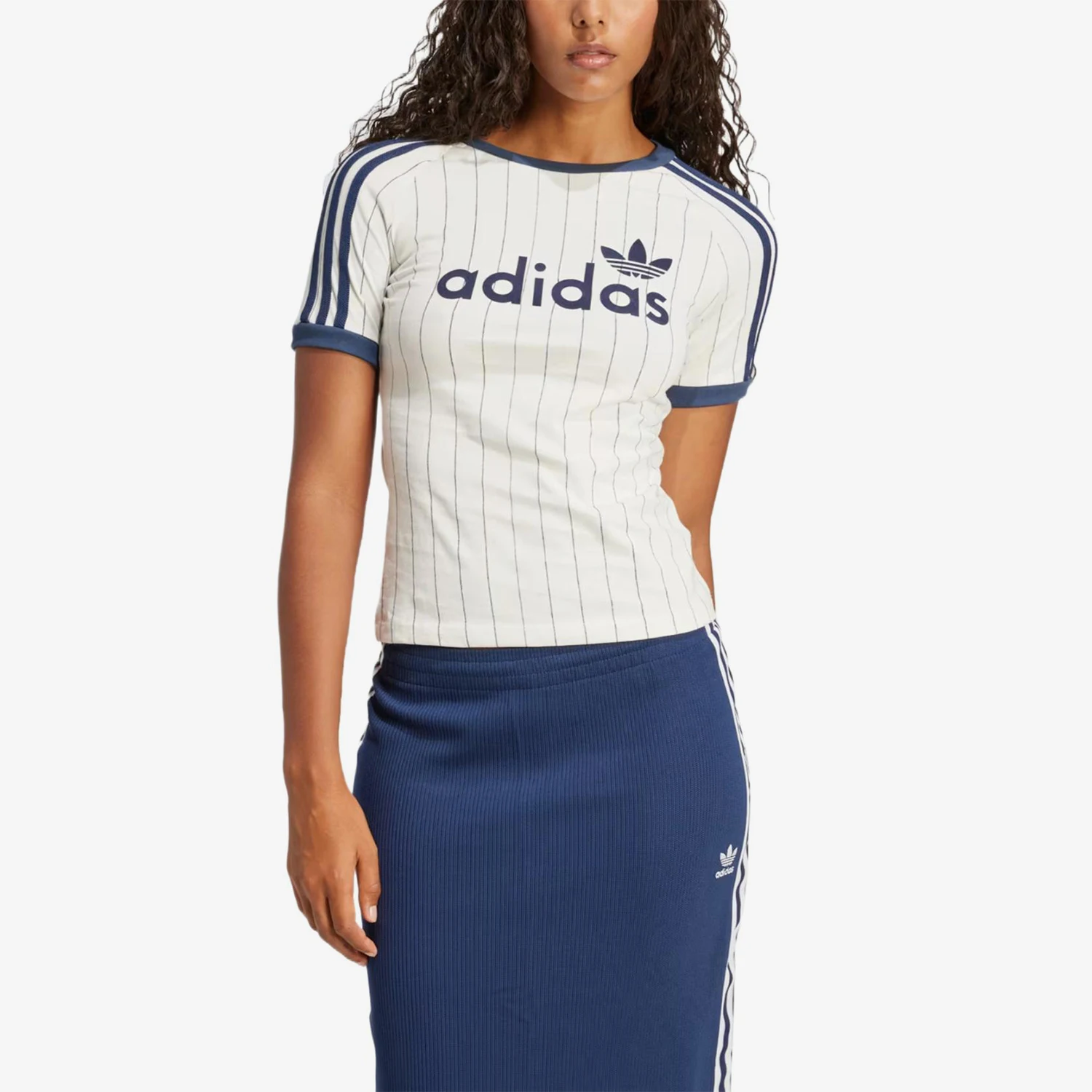 Adidas genuine clover men's beige striped linear logo short sleeved shirt JC7705