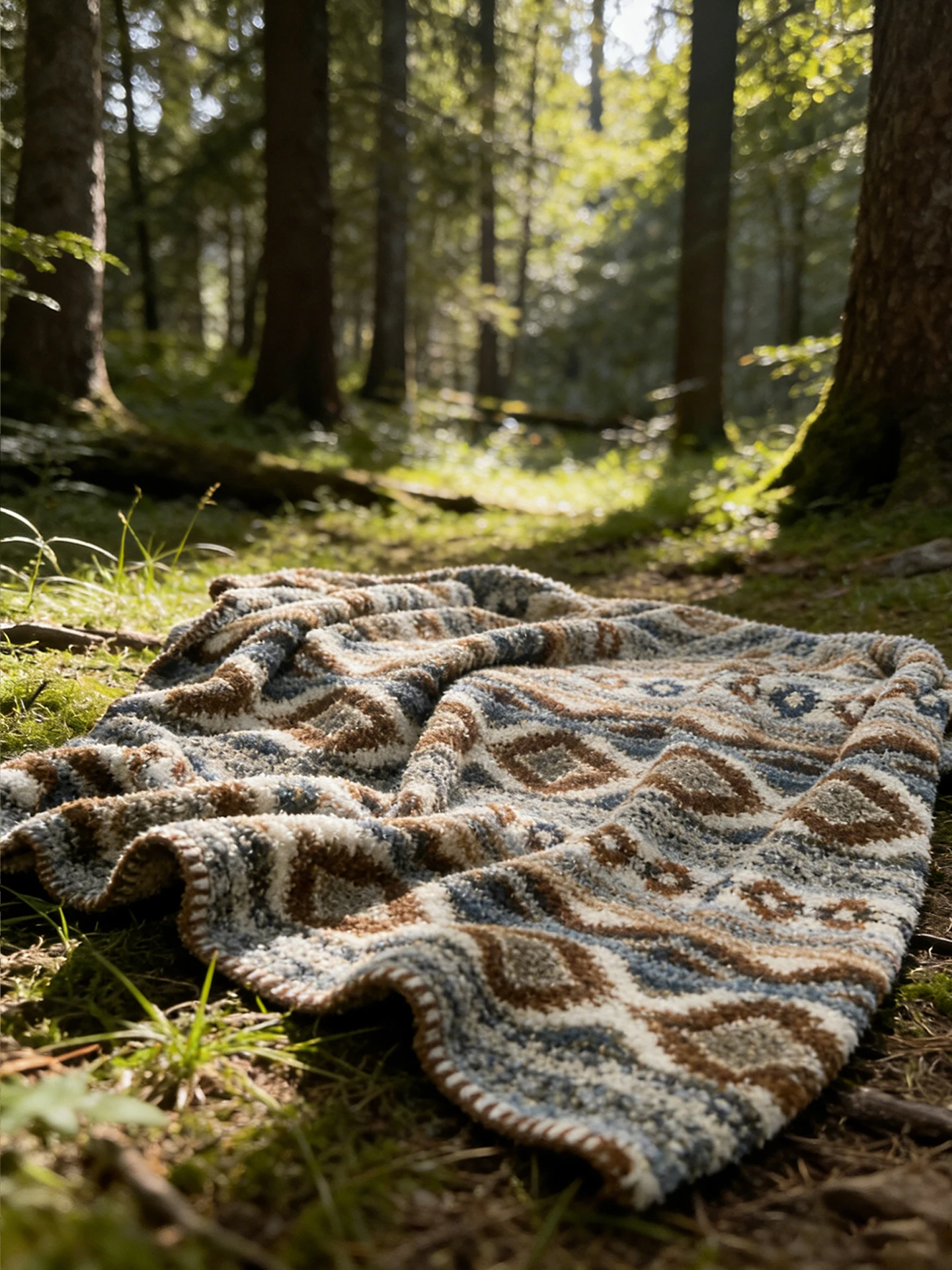 

Bohemian Style Half-Fleece Blanket for Nap Time Camping Sofa Car Bed Tail Warmth Geometry Pattern Universal Seasonal Use