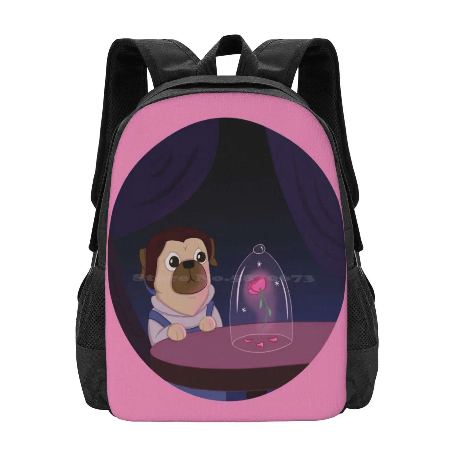 Beauty And The Pug Hot Sale Backpack Fashion Bags Beauty And The Pug Pugs Cute Funny Pug Parody Belle Rose Enchanted Magical