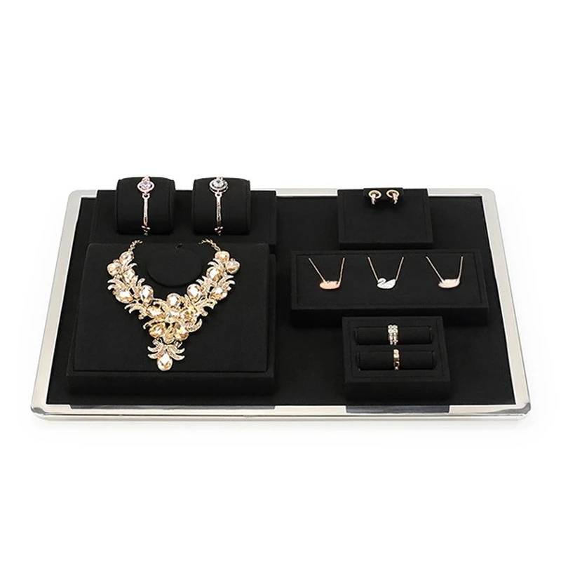 

Поднос для демонстрации ювелирных изделий, черная стойка, реквизит для демонстрации ювелирных изделий, наклонный металлический каркас, дисплей для ожерелья, колец и браслетов.