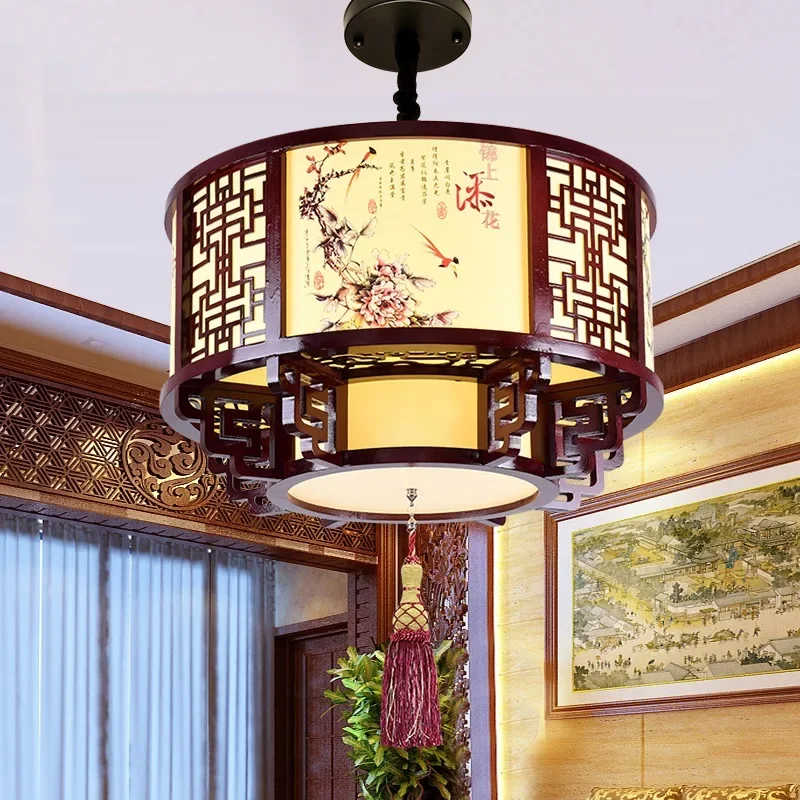 Chinese antique chandelier living room dining room teahouse hotel box classical solid wood sheepskin lantern