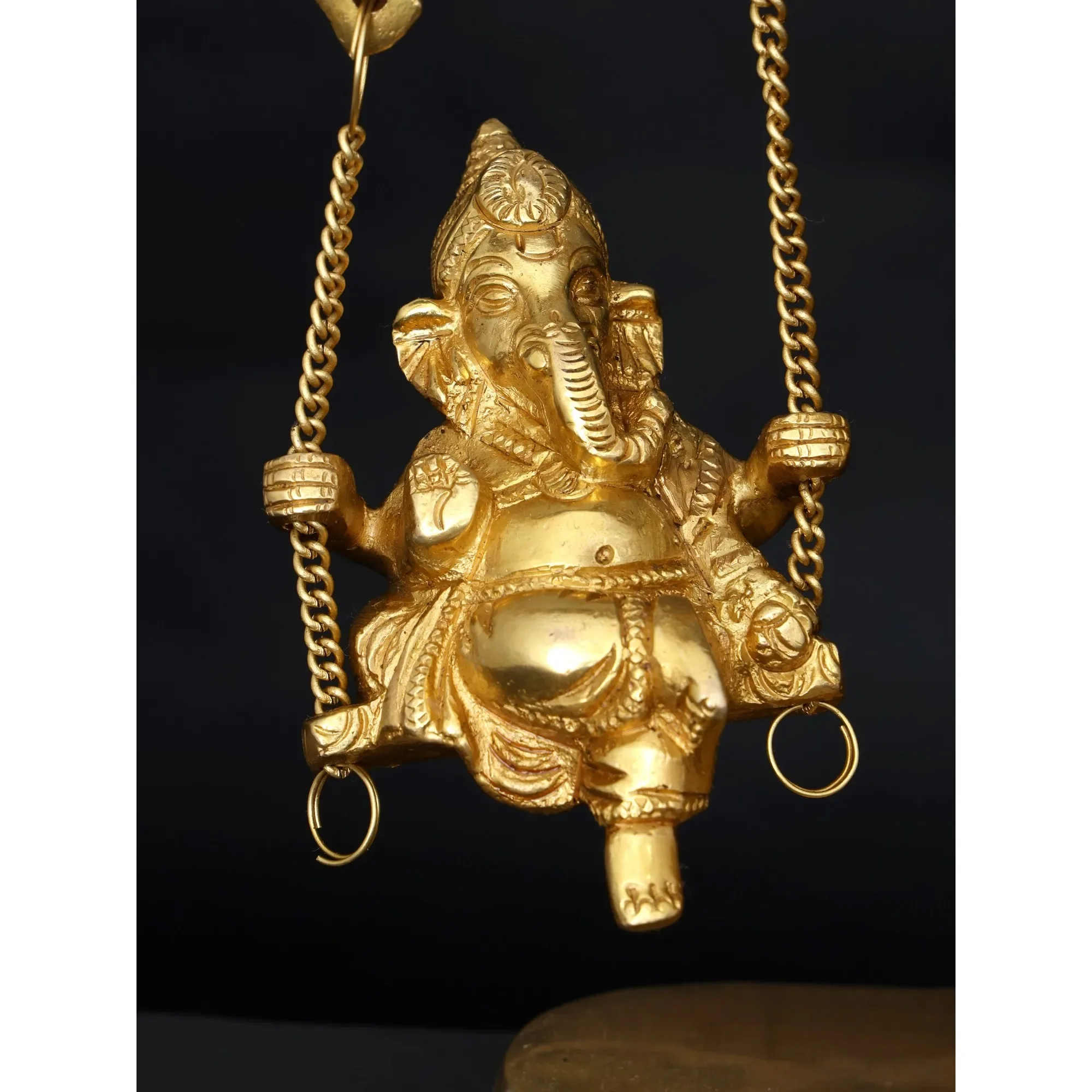 Elegant 9-inch Lord Ganesha Brass Sculpture Statue Swing Peacock Quality Sculpture Artwork