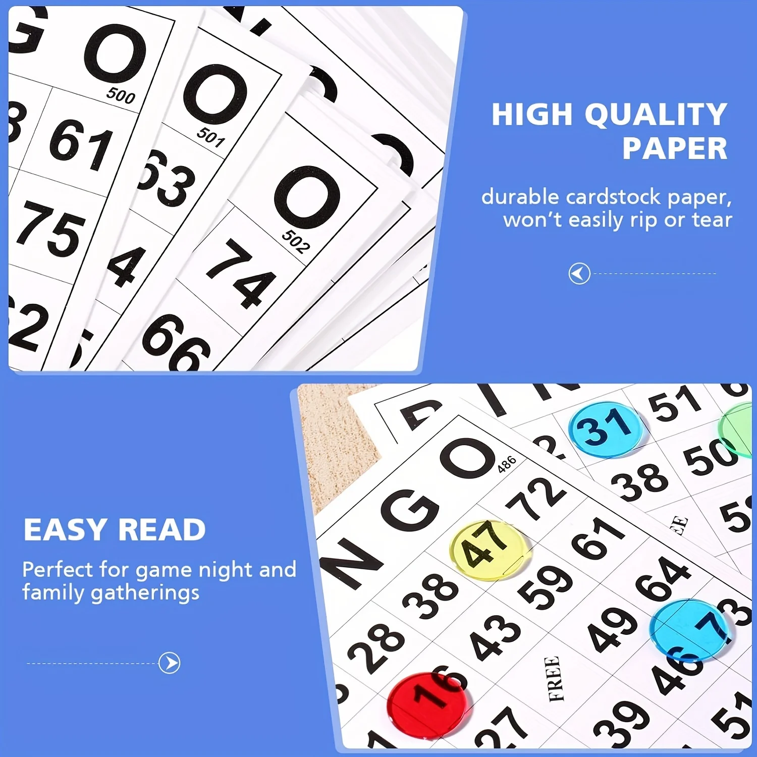 60Pcs Bingo Paper Game Cards- Disposable Paper Cards Included - Essential Supplies for Game Nights, Parties & Celebrations