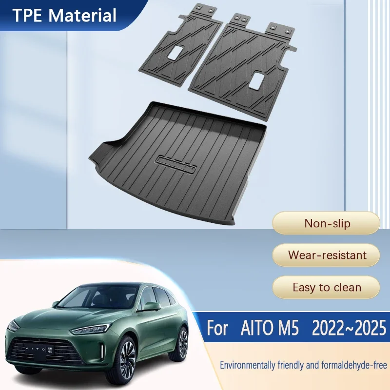

Коврики в багажник автомобиля для AITO M5, аксессуары Seres 5 M5 2022 ~ 2025, противоскользящие коврики для хранения багажника, коврики, ковер, автомобильные аксессуары