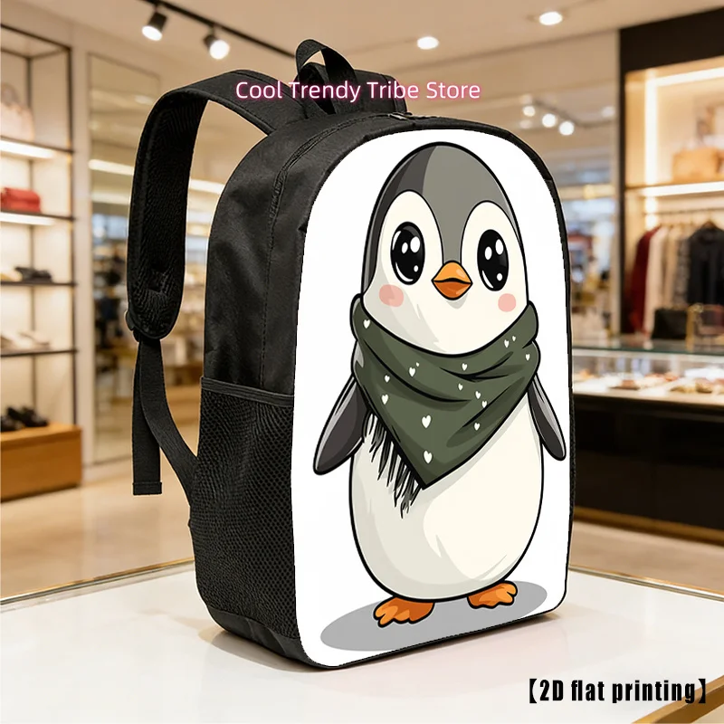 Cartoon_Penguin, Lightweight, Large-capacity Unisex Backpack with Adjustable Shoulder Straps, Side Pockets, Suitable for Casual
