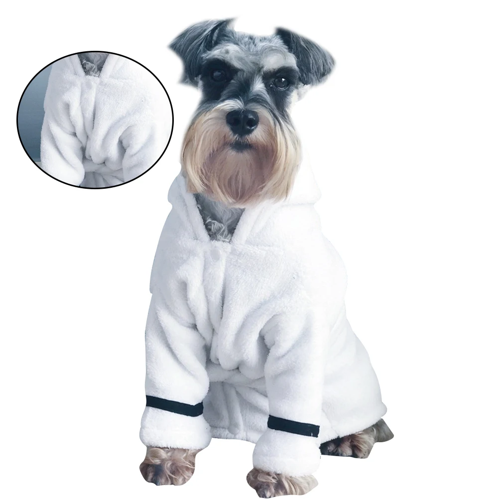 

Pet Nightgown Hooded Quick Drying Bathrobe Warm Robe for Dog Cat Bathing Supplies White Small Pet Pajamas Water for Autumn