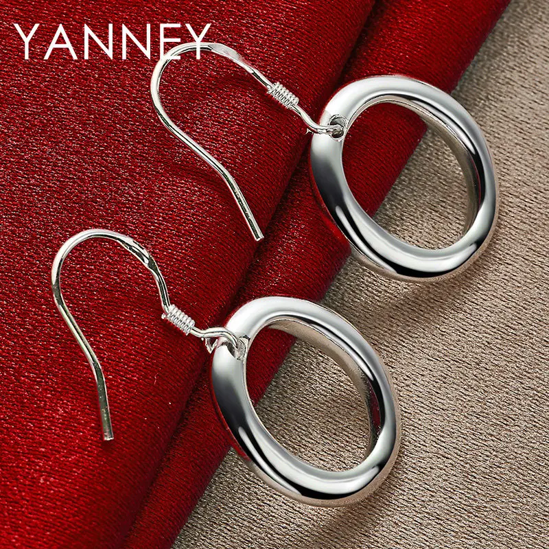 

New 925 Sterling Silver Charm Round O Earrings For Women Fashion Wedding Party Style Jewelry Gifts Accessories