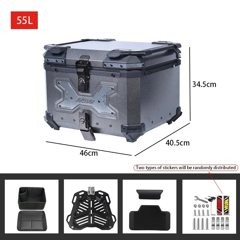 55L Aluminum Motorcycle Rear Box Universal Motorbike Top Case Luggage Tail Box Waterproof Motorcycle Trunk With Bracket Base