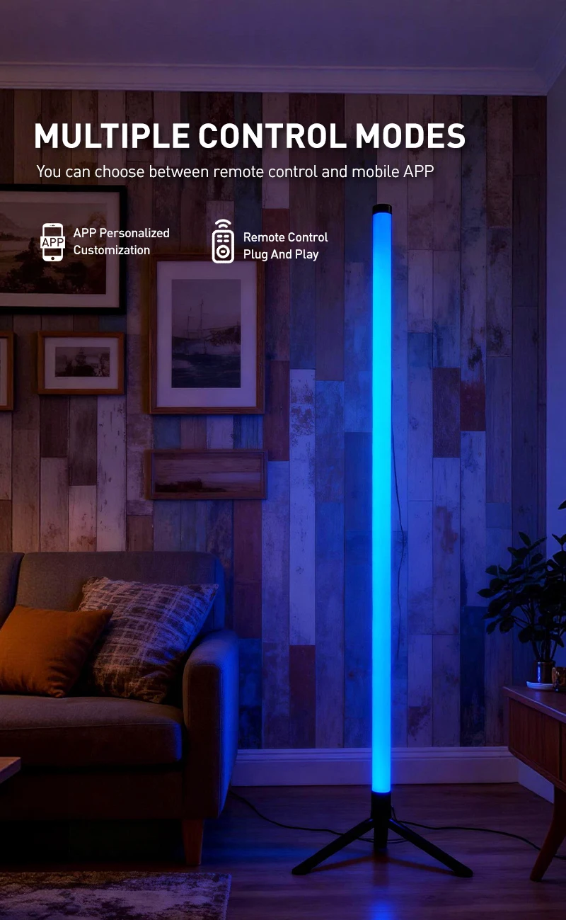 Lámpara de pie LED inteligente con control remoto RGB y control por aplicación, sincronización musical, iluminación de e