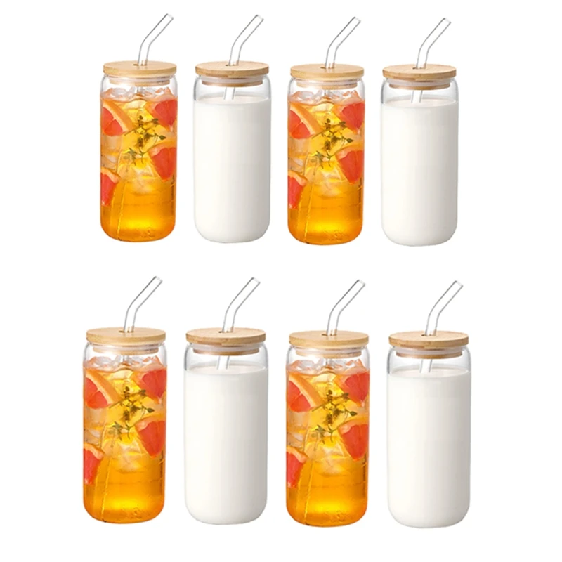 

Clear Frosted Sublimation Blanks Glass Mason Jar Beer Can Glass Cup With Bamboo Lid Promotion