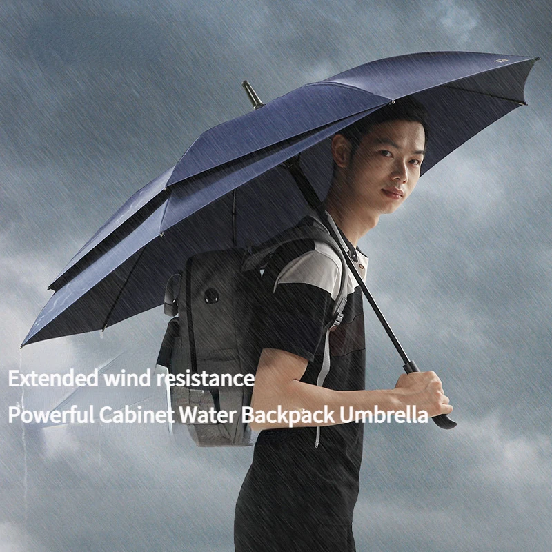 Semi-automatic Long Pole Straight Handle Umbrella Men's Paralas Strong Anti-winds Umbrella Increase Reinforcement Thickening